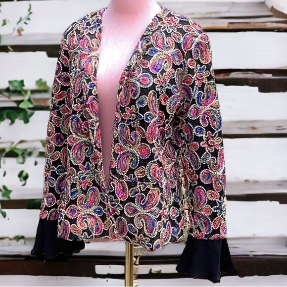 PARIS HUES NWT WOMENS MEDIUM JACKET COAT PAISLEY RIBBON DETAILING MEDIUM - Picture 2 of 11